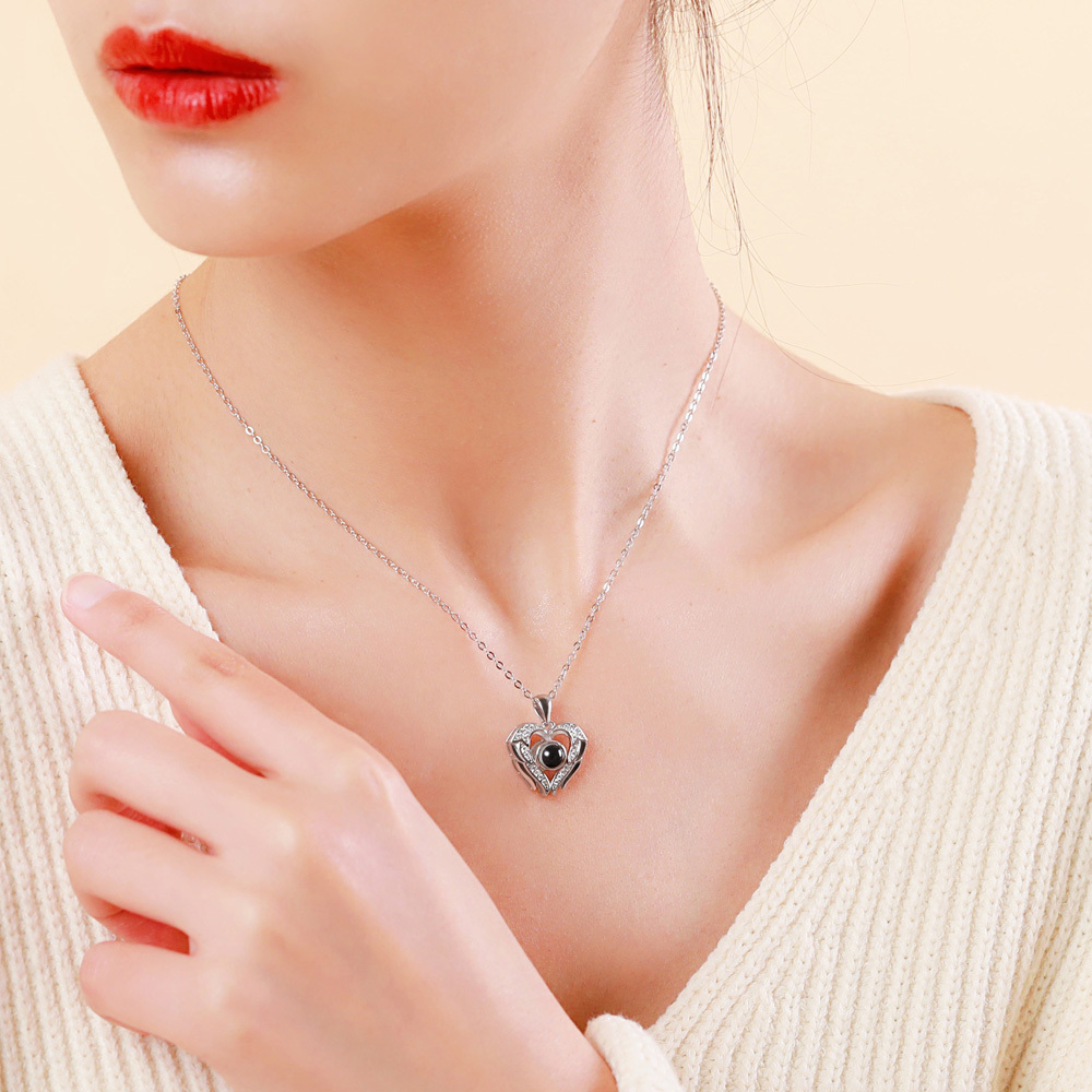 Personalised 100 Languages Projection Necklace Engraved  " I LOVE YOU"  Photo Necklace For Her-Jessemade AU