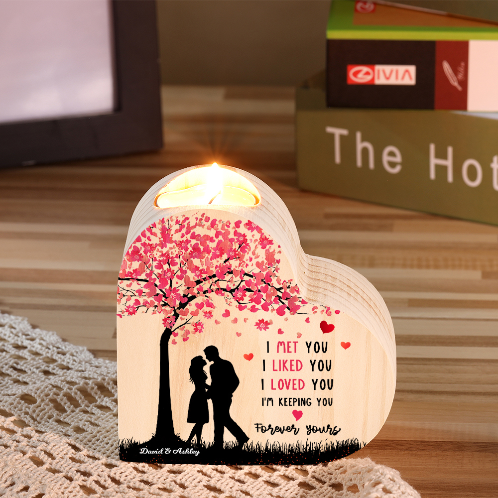 Personalised Couple Candle Holder Custom 2 Names Wooden Candlesticks Heart Valentine's Day Gifts for Wife/Girlfriend-Jessemade AU