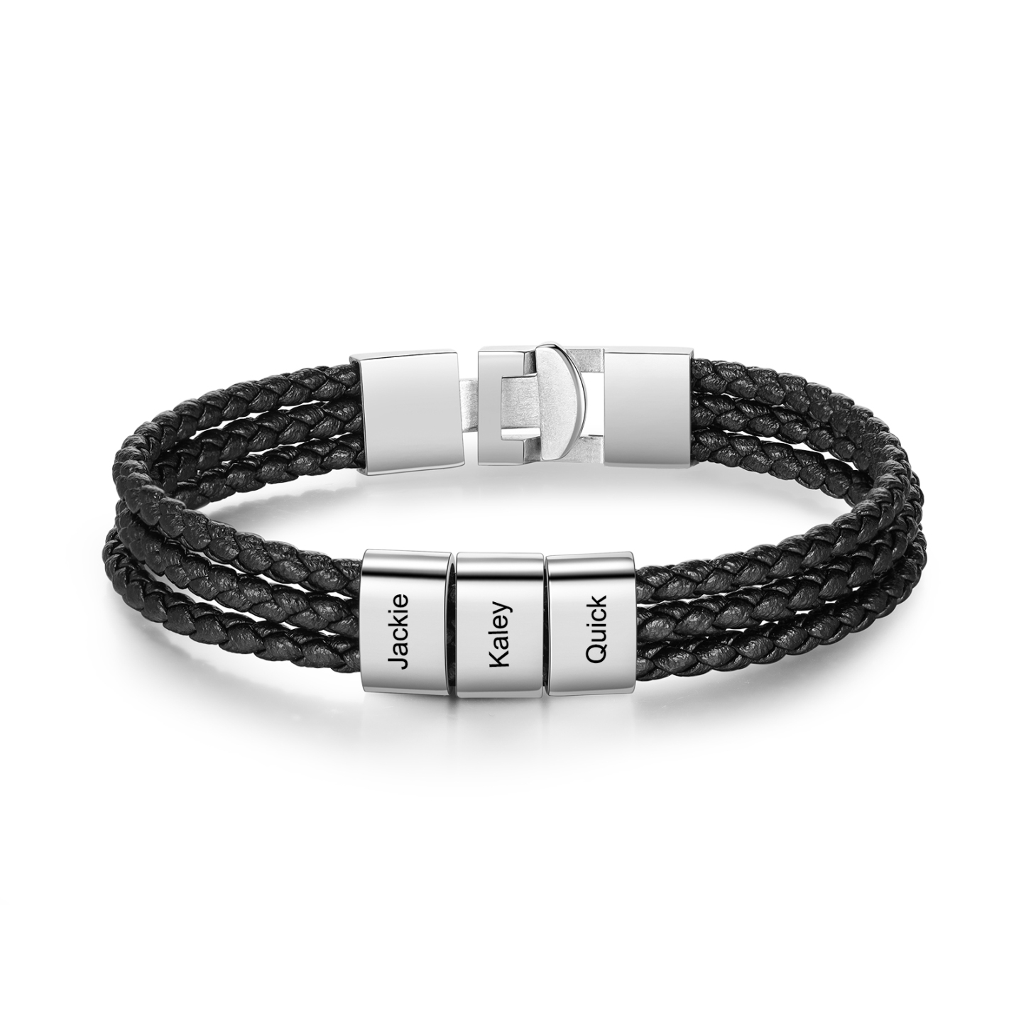 Personalised Braided Leather Bracelet Engraved 3 Names Men's Bracelet Gifts For Him-Jessemade AU