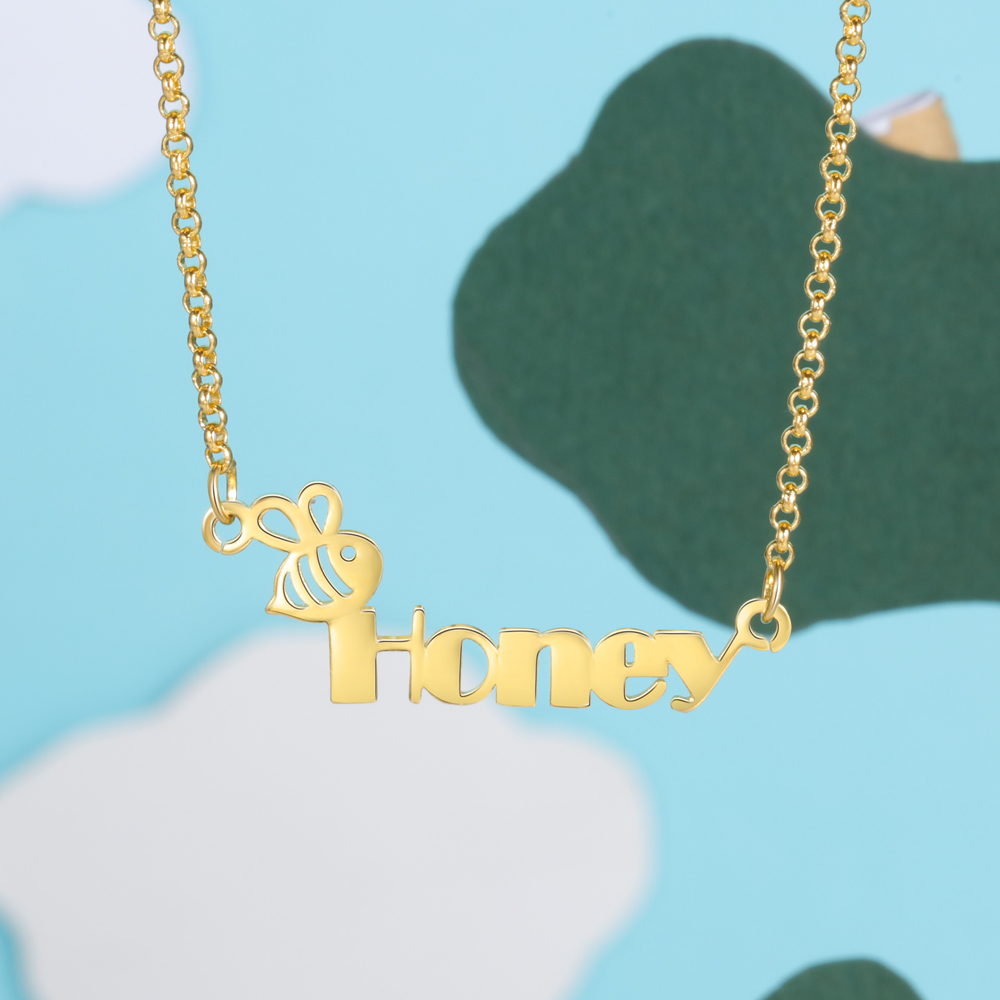 Personalised Name Necklace Custom Name Honey Bees Necklace for Kids-Jessemade AU
