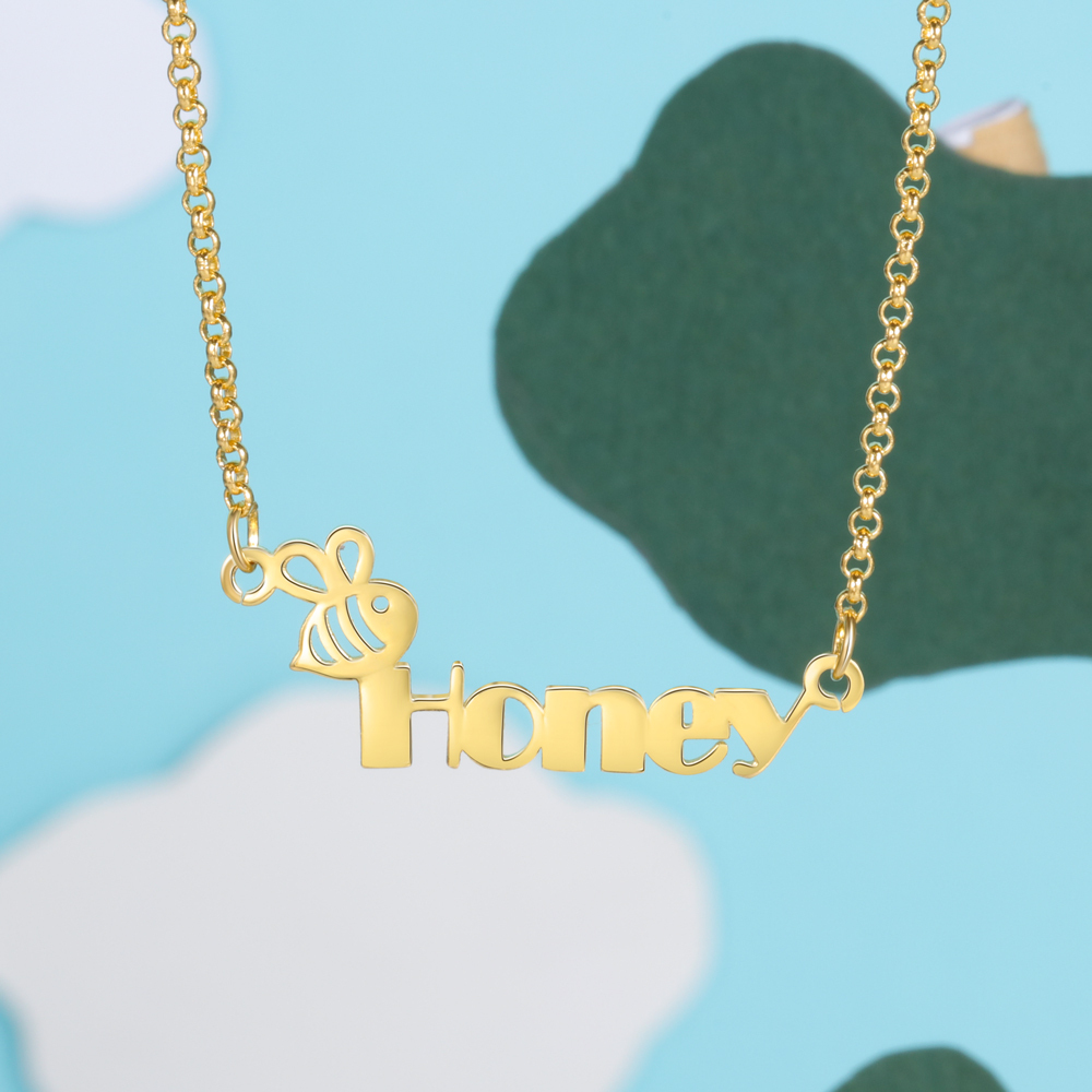 Personalised Name Necklace Custom Name Honey Bees Necklace for Kids-Jessemade AU