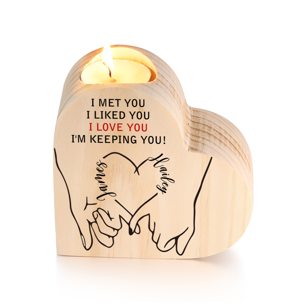 Personalised Couple Candle Holder Customised 2 Names Wooden Heart Candlesticks Valentine's Day Romantic Gifts For Husband/Wife-Jessemade AU
