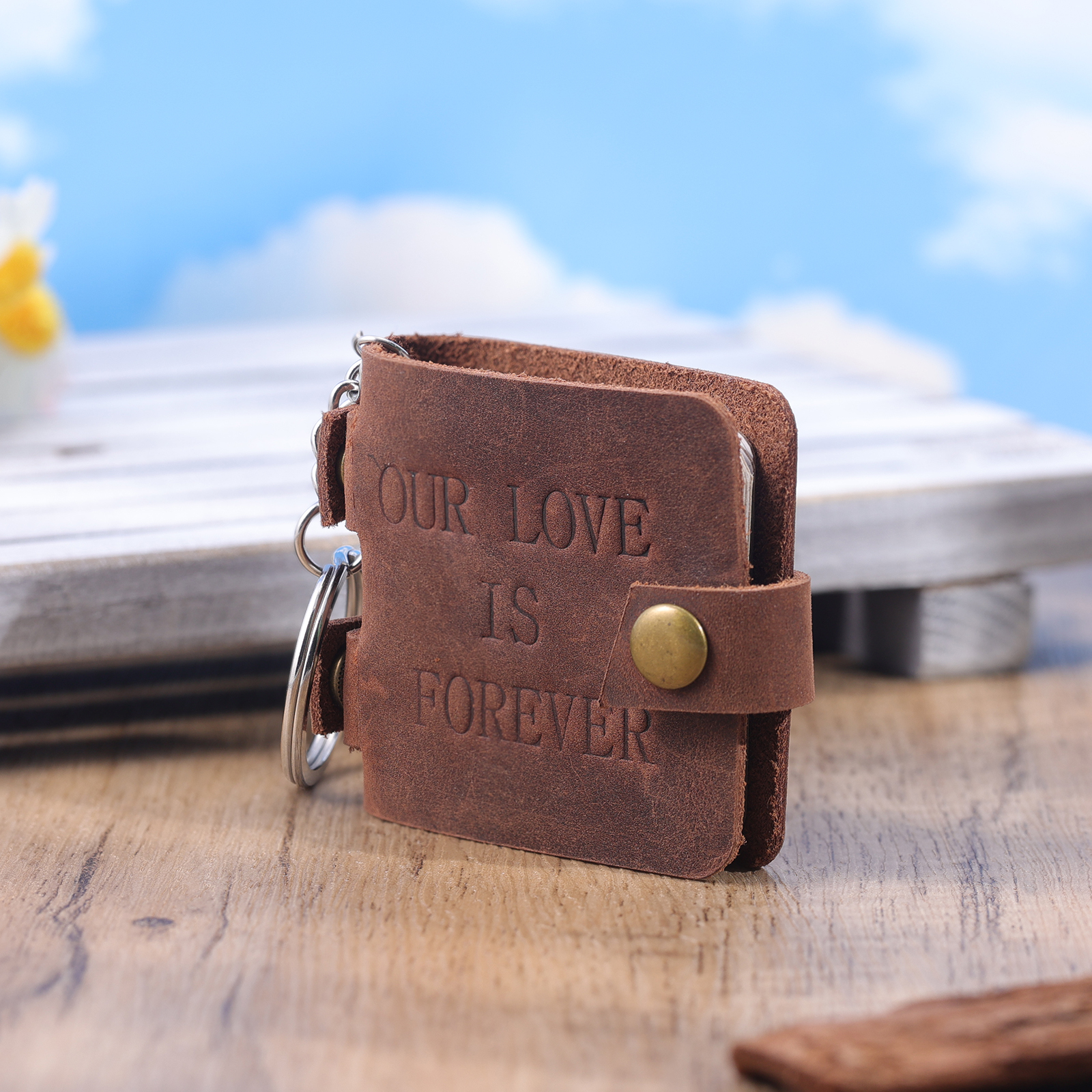 "Our Love Is Forever" Photo Album Keychain Custom 5 Photos Leather Keychain Romantic Gifts-Jessemade AU