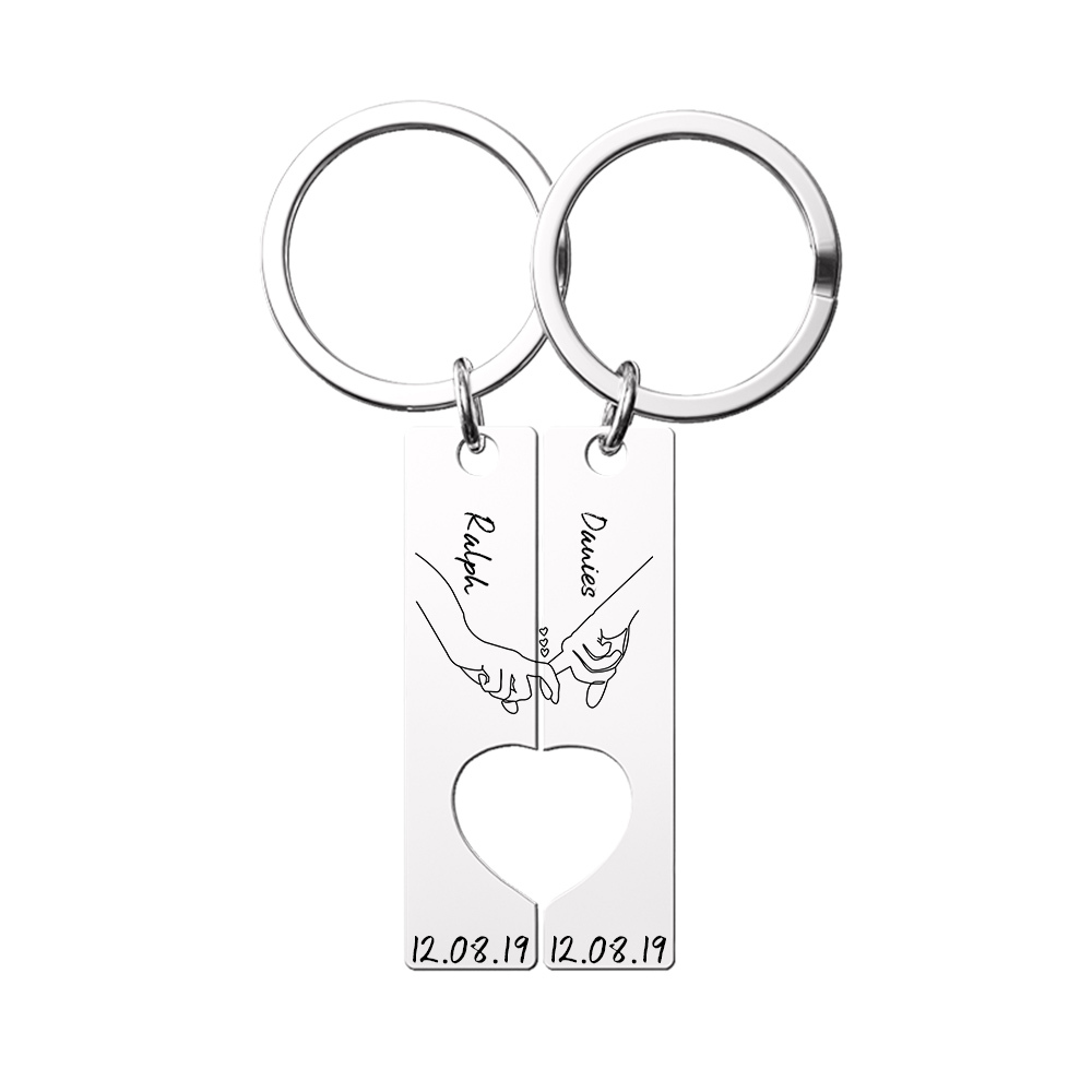 Personalised Couple Keychain Set Customised Names & Date Matching Couple Keyring Valentine's Day Gifts For Couples-Jessemade AU