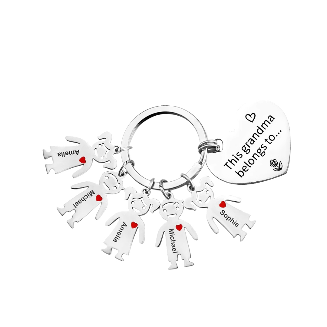 Personalised Keychain with Kid Charm Engraved 5 Names Family Keychain for Grandma-Jessemade AU