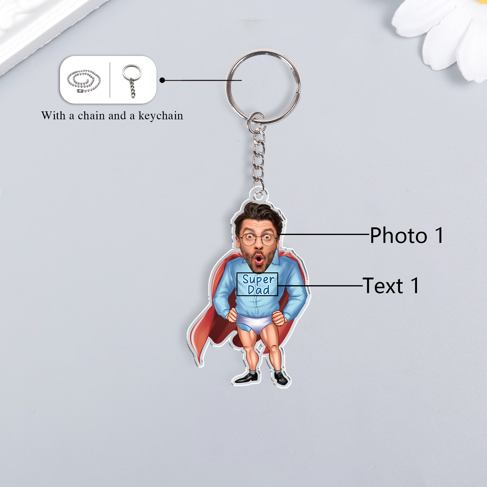 Custom Photo & Text Acrylic Keychain Superman Funny Hanging Ornament Creative Personalised Gift for Him-Jessemade AU