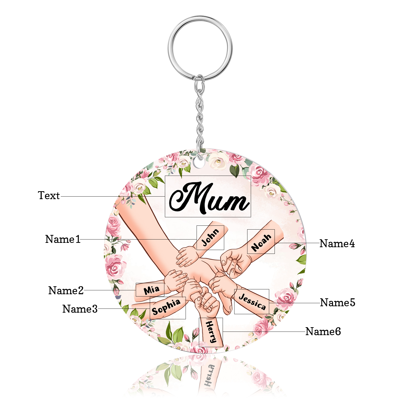 6 Names - Personalised Acrylic Keychain Custom 1 Text Holding Hands Family Hanging Ornaments Gift for Mum/Grandma-Jessemade AU