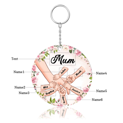 6 Names - Personalised Acrylic Keychain Custom 1 Text Holding Hands Family Hanging Ornaments Gift for Mum/Grandma-Jessemade AU