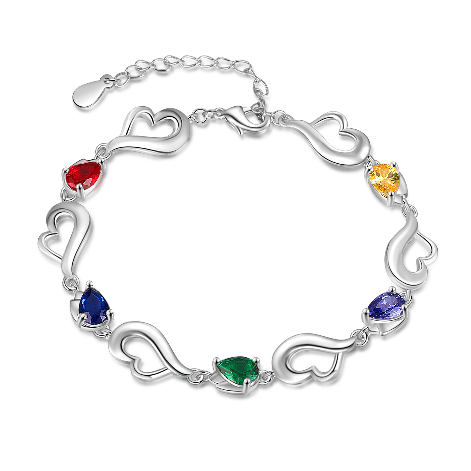 Personalised Heart Bracelet With 5 Birthstones Engraved Name Bracelet Gifts For Her-Jessemade AU
