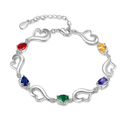 Personalised Heart Bracelet With 5 Birthstones Engraved Name Bracelet Gifts For Her-Jessemade AU