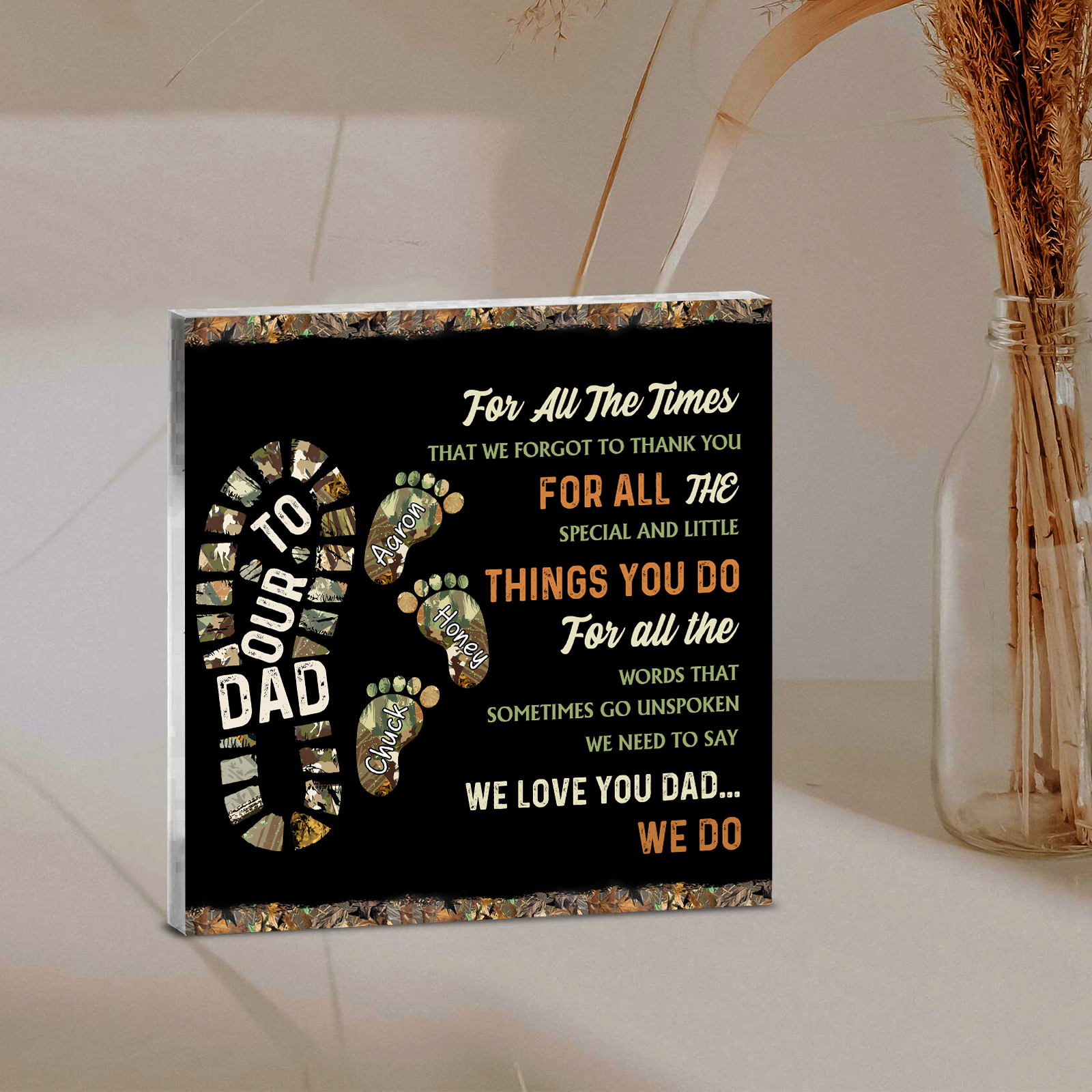 To My Dad Acrylic Square Keepsake Custom 3 Names Baby Feet Rectangle Plaque Father's Day Gift  - For All The Times That I Forgot To Thank You-Jessemade AU