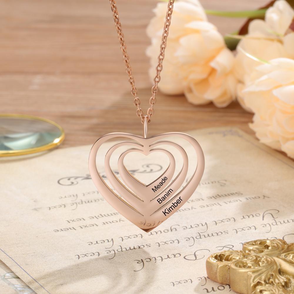 Personalised Family Hearts Necklace Engraved 3 Names Love Heart Necklace Gifts for Women-Jessemade AU