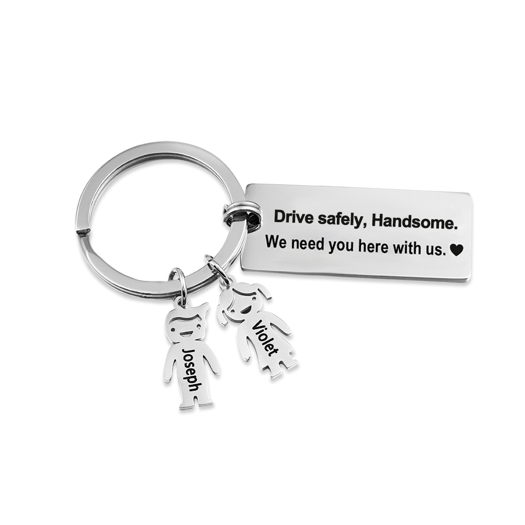 To My Dad Grandpa 2 Kid Charms Keychain "Drive Safely, Daddy"-Jessemade AU