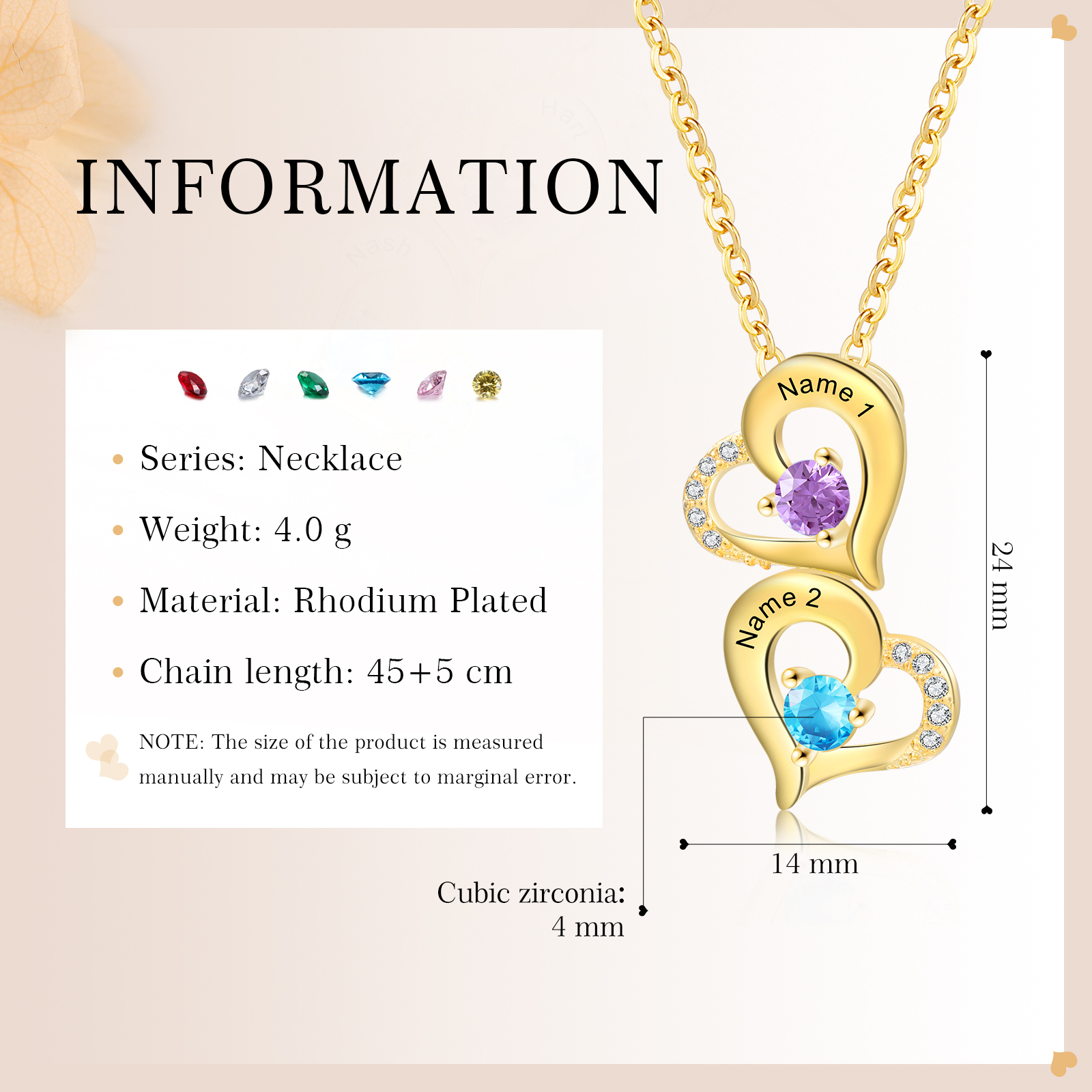 2 Names - Personalised Heart Pendant Necklace Custom Birthstones & Names Necklace Birthday Gift for Her-Jessemade AU