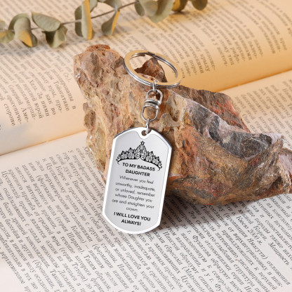 To My Badass Daughter Keychain Custom Name Stainless Steel Keyring "I Will Love You Always"-Jessemade AU