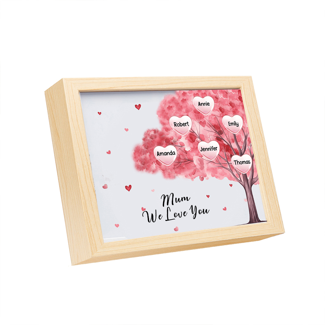 Personalised Frame Night Light Custom 1 Text & 6 Names Pink Family Tree Ornament Gifts for Mother/Grandma-Jessemade AU