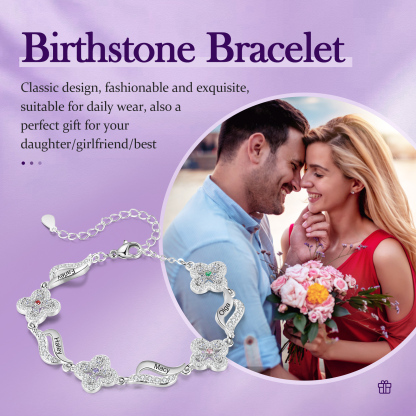 Personalised 4 Birthstones Engraved 4 Names Bracelet Women's Bracelets Birthday Gift for Her-Jessemade AU