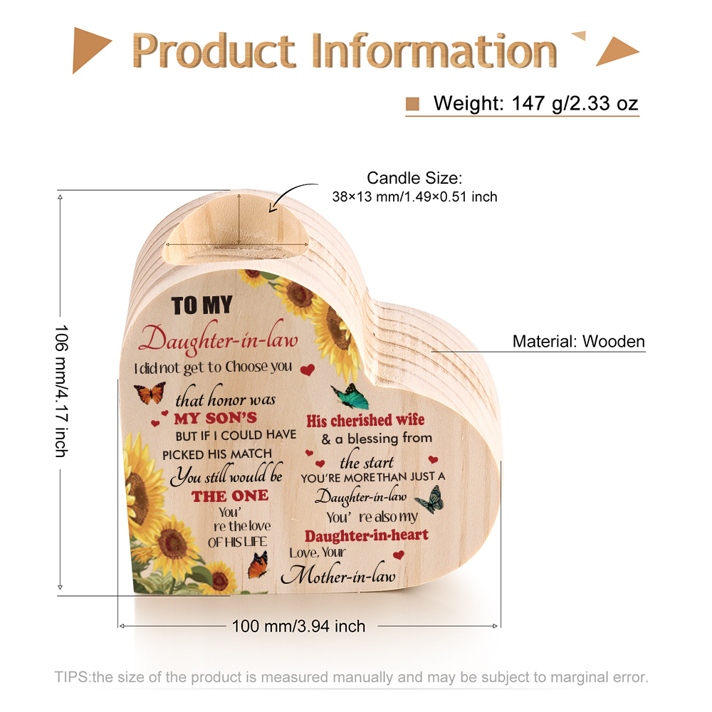 To My Daughter-In-Law Candle Holder You’re also my daughter-in-heart Wooden Candlestick-Jessemade AU
