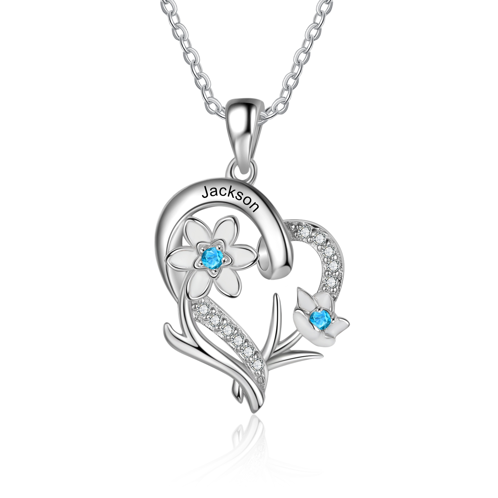 Personalised March Birthflower Necklace With Birthstones Custom 1 Name Necklace For Her-Jessemade AU