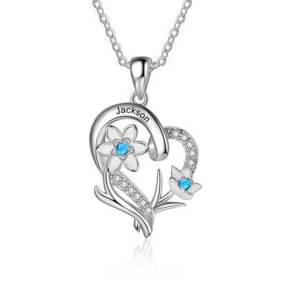 Personalised March Birthflower Necklace With Birthstones Custom 1 Name Necklace For Her-Jessemade AU