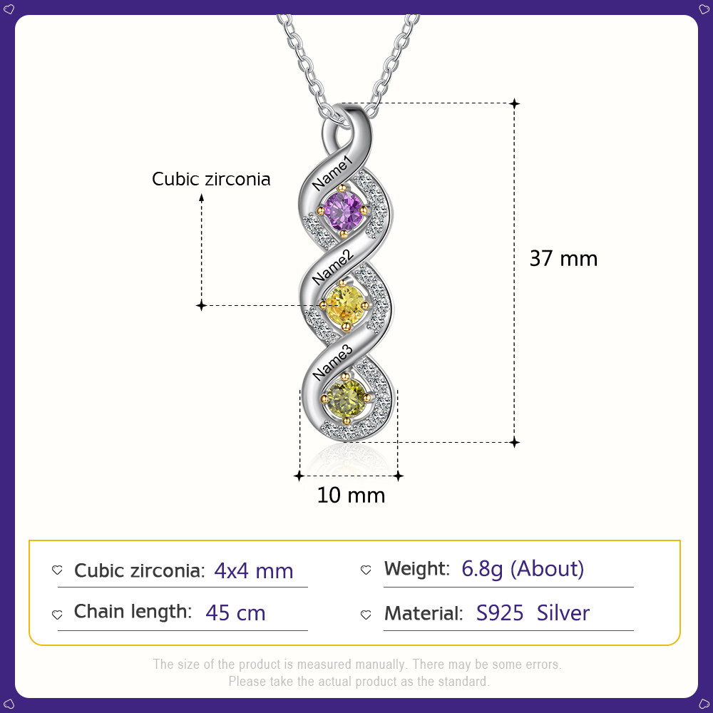 Personalised DNA Necklace With 3 Birthstones Engraved Names Gift For Women-Jessemade AU