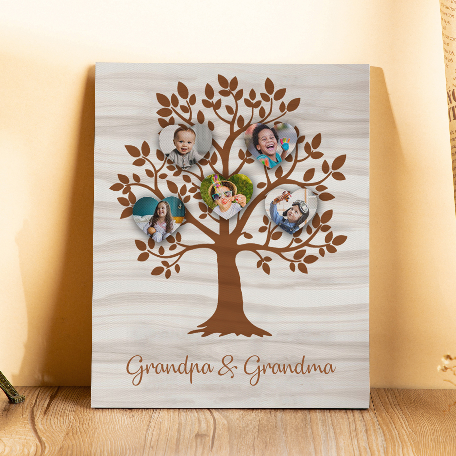 Personalised Photo Family Tree Wood Signs Engrave 5 Photos Frame-Jessemade AU