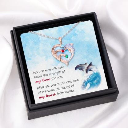 Personalised Heart Dolphin Necklace With 2 Birthstones Engraved Names Gift For Her-Jessemade AU