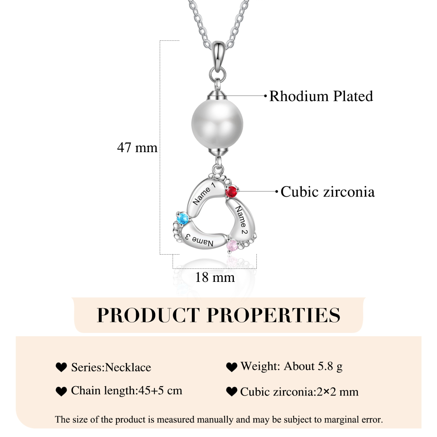 Personalised Baby Feet Pearl Necklace Custom 3 Names & Birthstones Mother Necklace-Jessemade AU