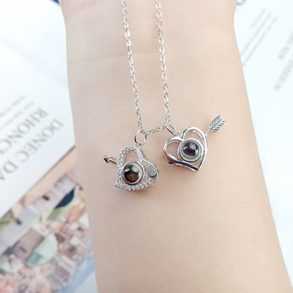 2023 Valentines Day 100 Languages Projection Necklace Engraved  " I LOVE YOU" Magnetic Double Heart Necklace Gifts For Her-Jessemade AU