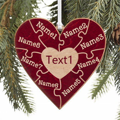 Heart Puzzle Ornament Personalised 8 Names Wooden Family Ornament-Jessemade AU