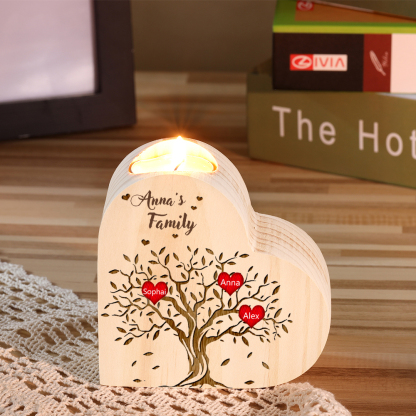 To My Family Wooden Heart Candle Holder Custom 3 Names Family Tree Candlesticks-Jessemade AU