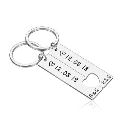 To My Man/My Love Heart Keychain Set Personalised Date Initial Keyring Matching Couple Gifts-Jessemade AU