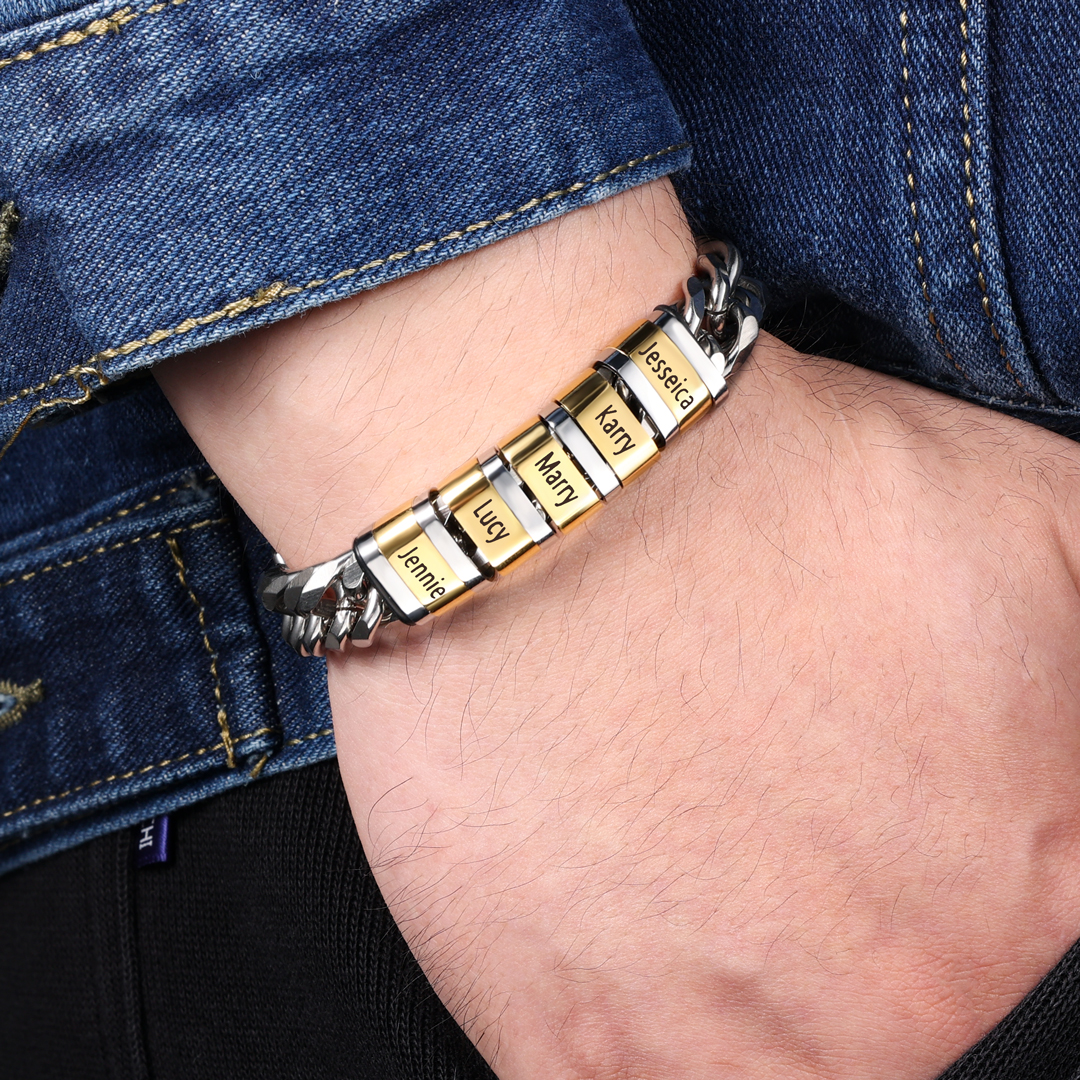 Personalised Cuban Chain Bracelet Customised Name Bracelet with 3 Beads