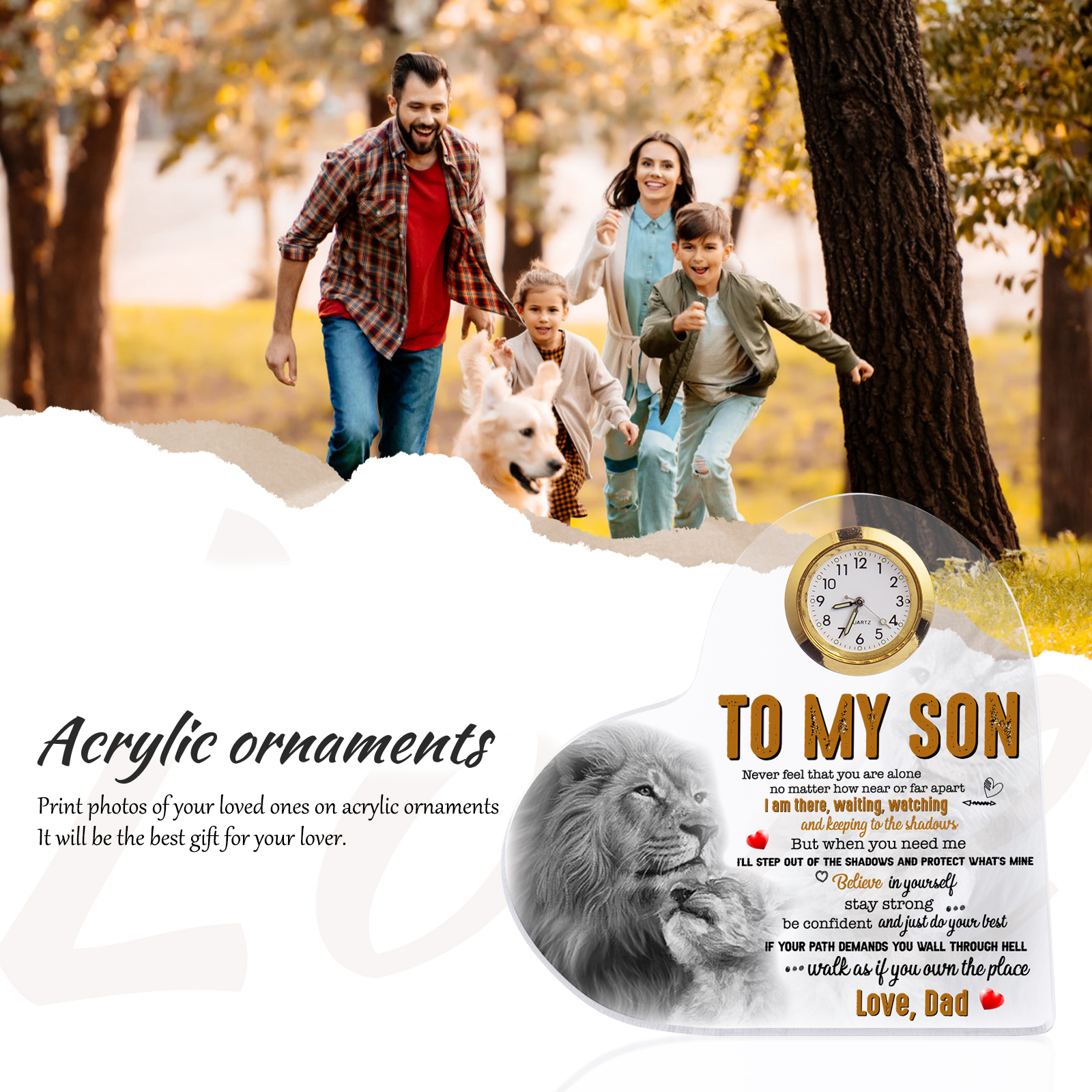 To My Son From Dad Acrylic Heart Clock Keepsake Heart Sign - Never feel that you are alone-Jessemade AU