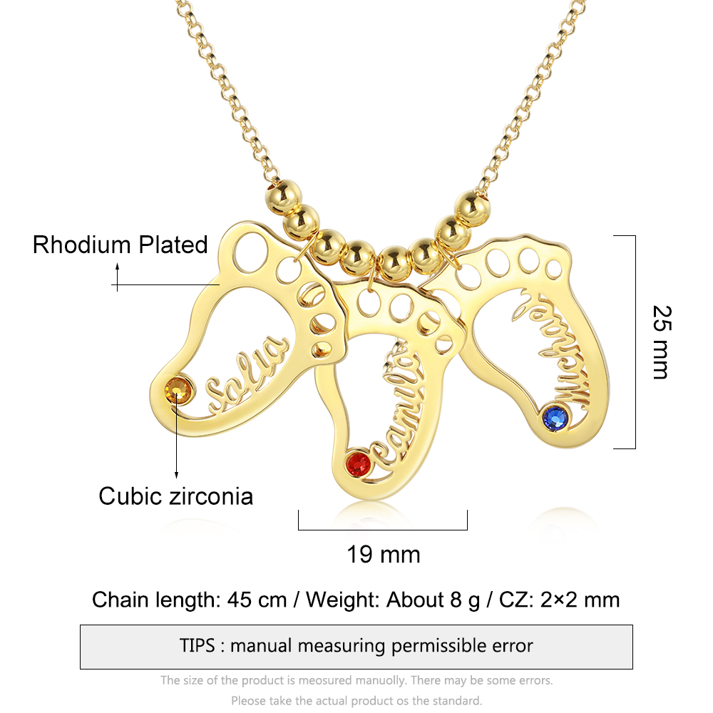 Personalised Baby Foot With 3 Birthstones Engraved Names Gift For Mother-Jessemade AU