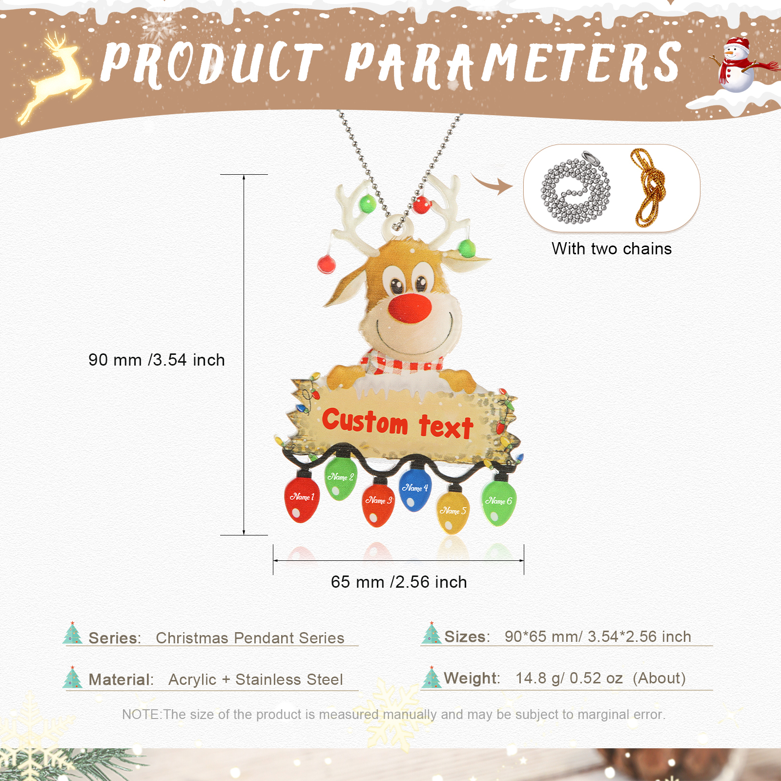 6 Names - Personalised Acrylic Christmas Reindeer Ornaments Customised Text & Name Xmas Pendant Gifts for Family-Jessemade AU