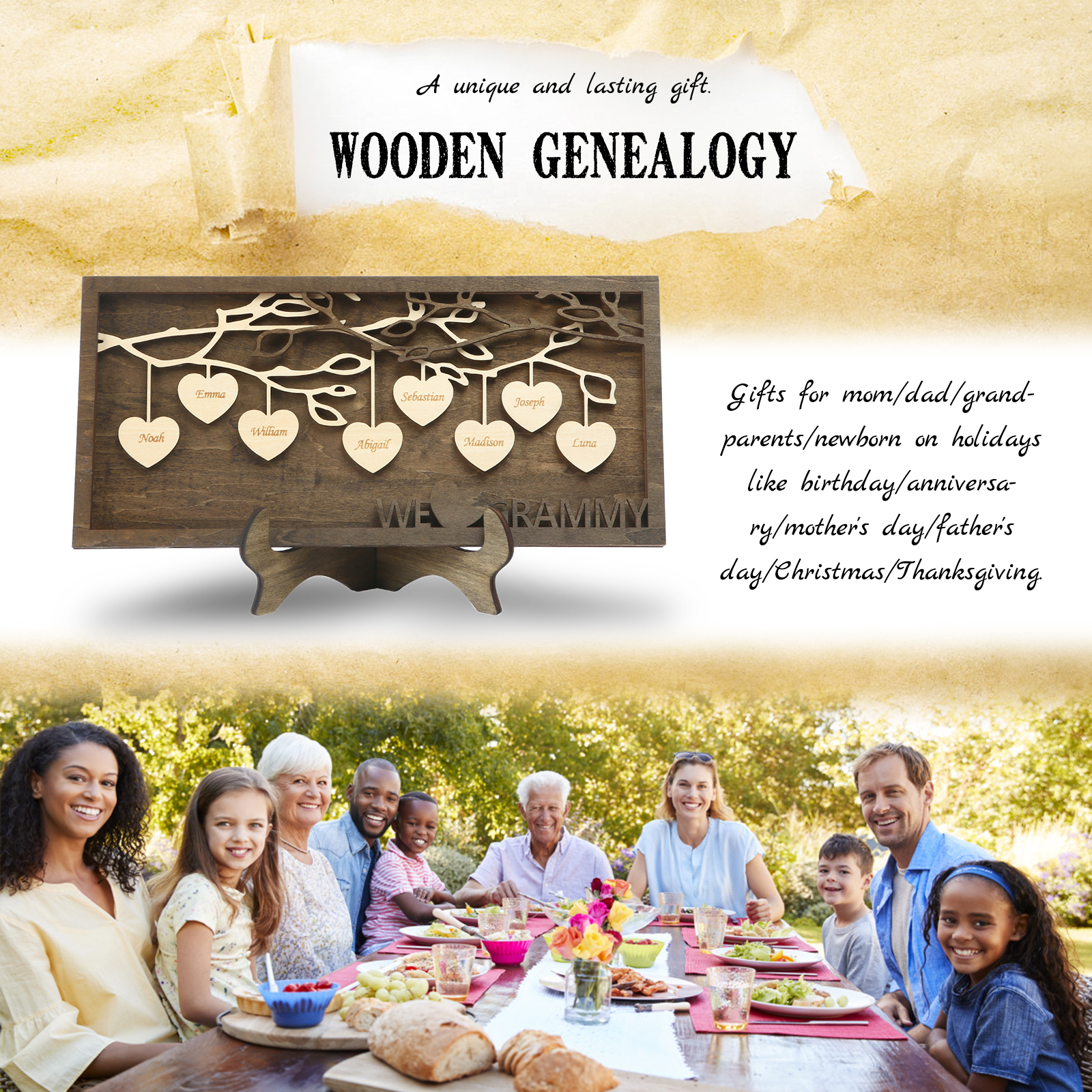 Custom Family Tree Sign Engrave 8 Names Wooden Family Frame Home Decor-Jessemade AU