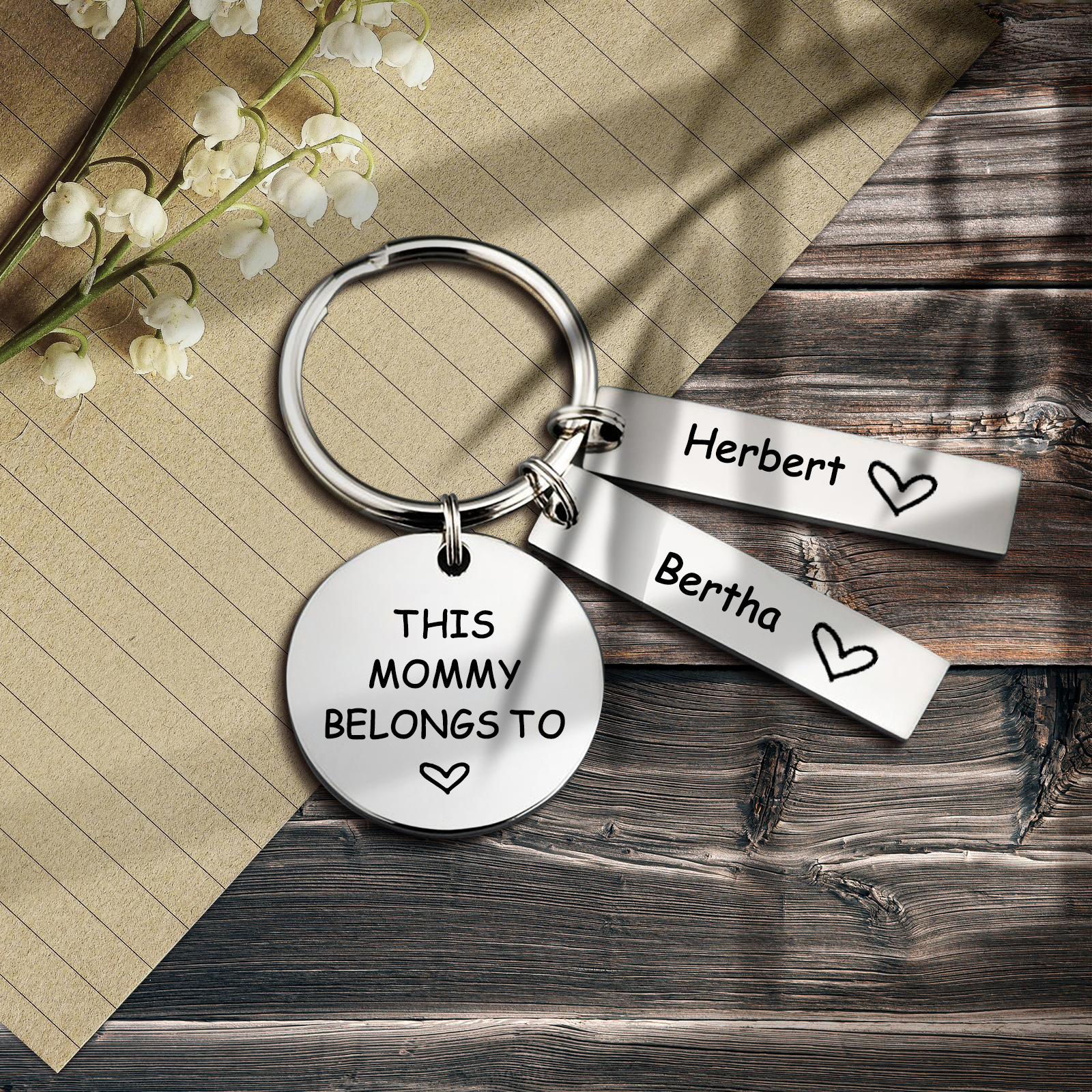 2 Names - Personalised Name Keychain Stainless Steel Keychain Special Gift for Mommy/Mummy-Jessemade AU