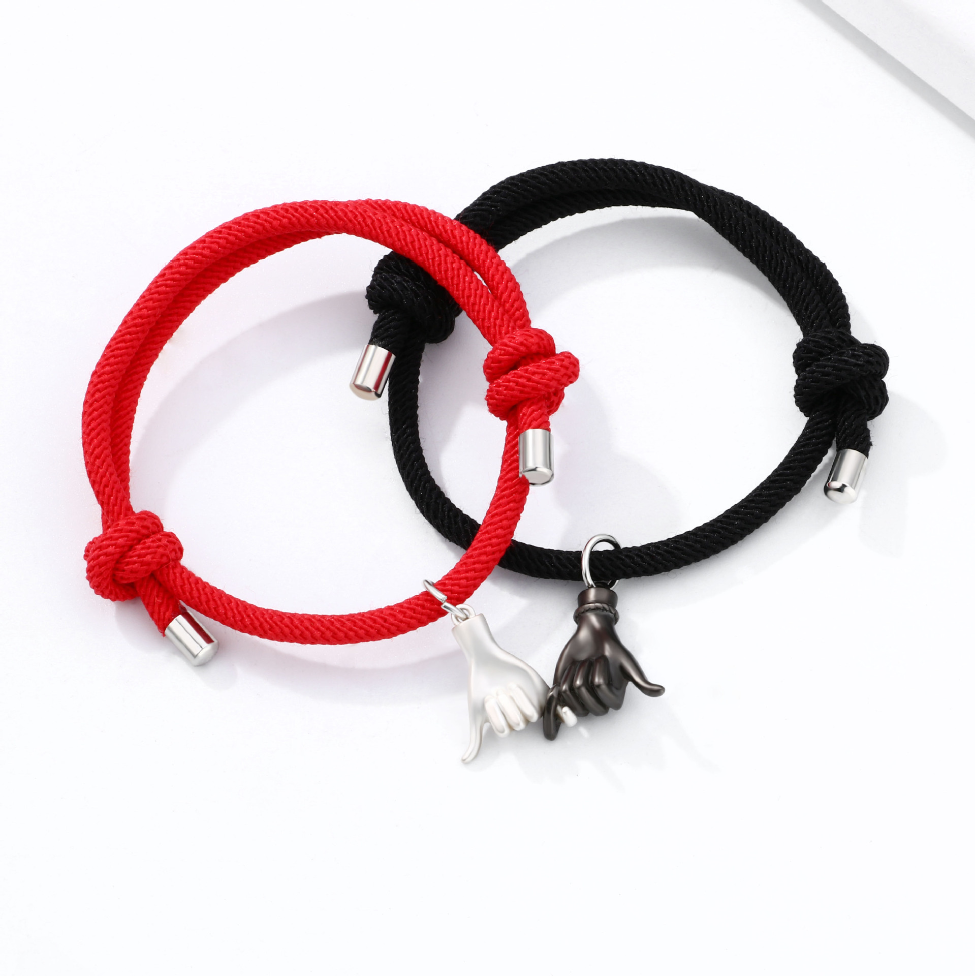 2PCS Drag Hook  Handshake Couple Bracelet Holding Hands Pendant Bracelet for Him Her-Jessemade AU