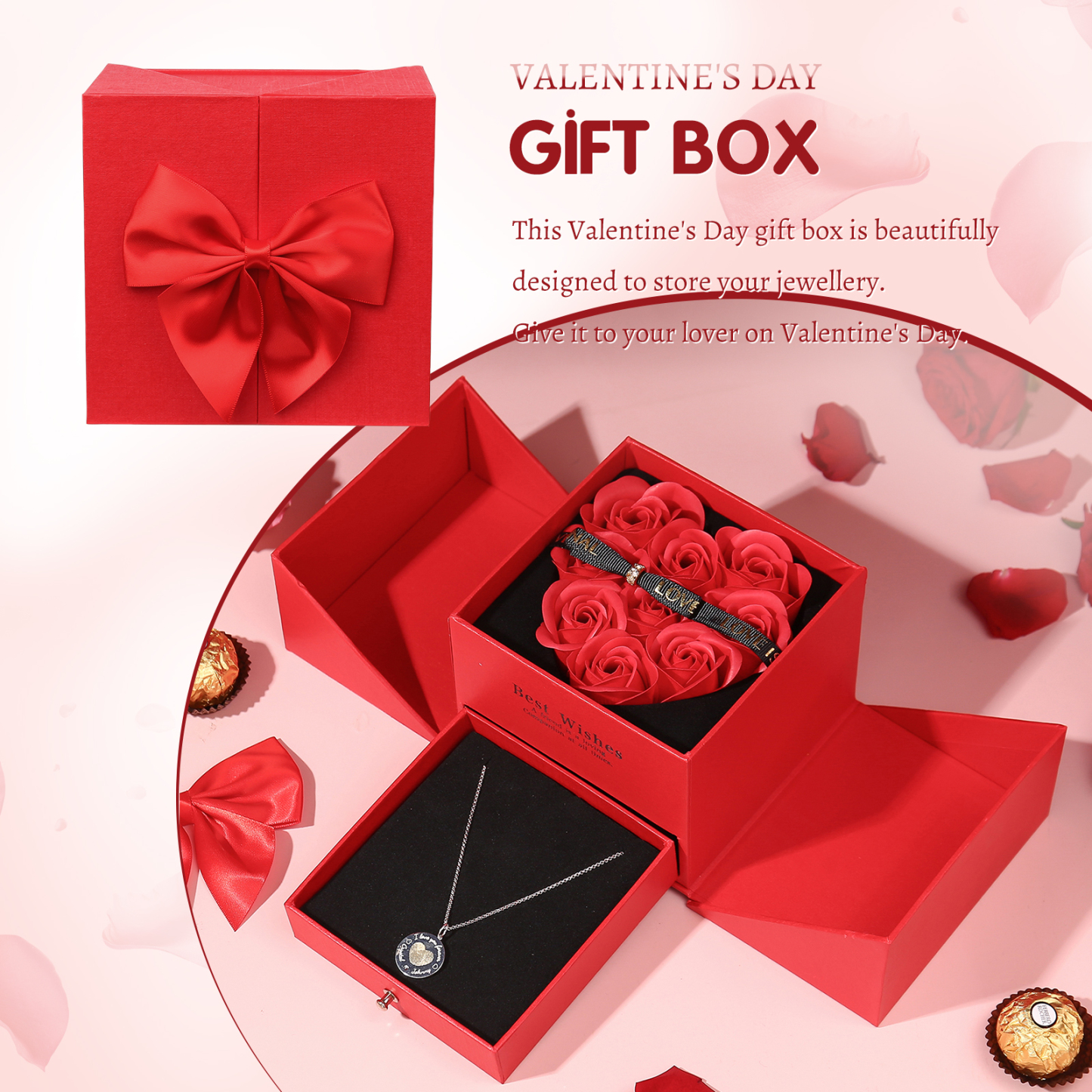 Red Rose Exquisite Jewelry Box Storage Box Valentine's Day Gift Packaging Box-Jessemade AU