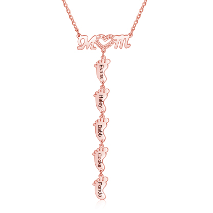 Happy Mother's Day Personalised baby feet Necklace Engraved 5 Names Necklace Gifts For Mum-Jessemade AU