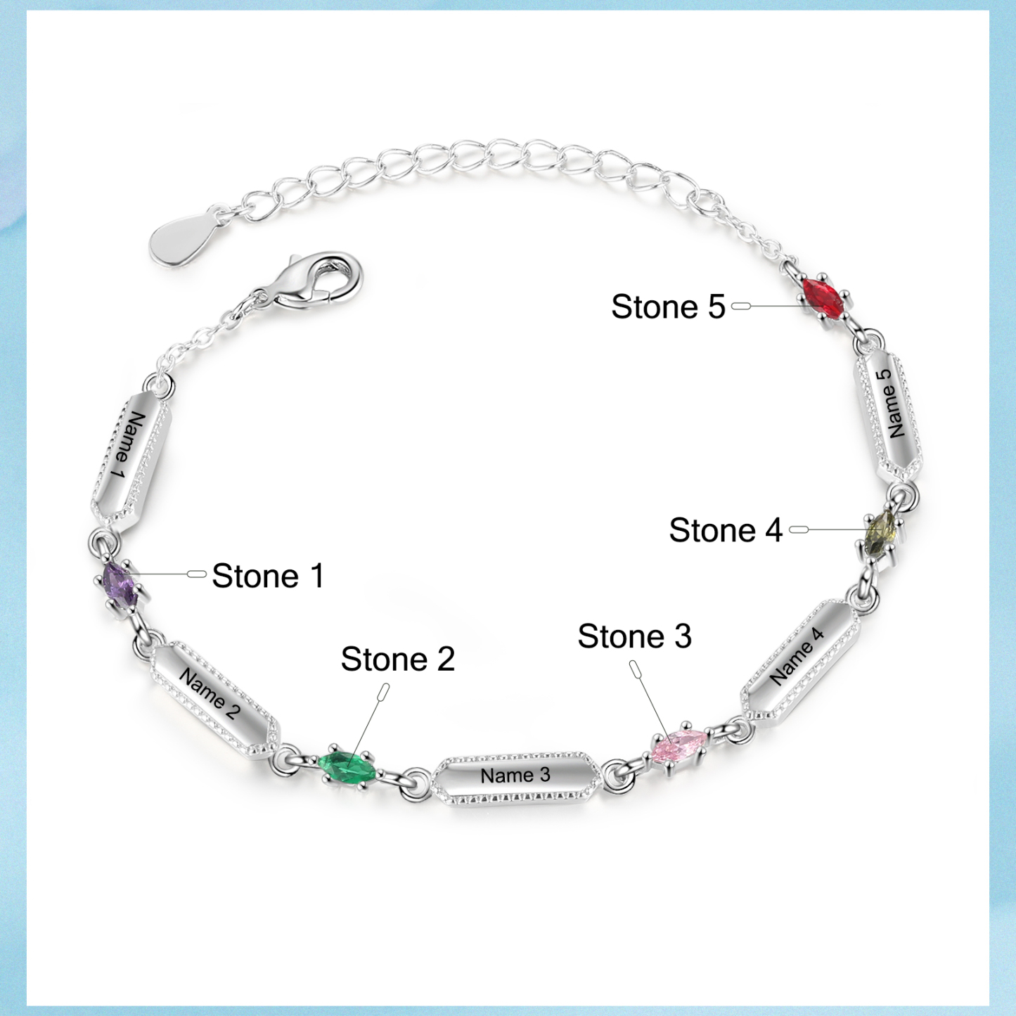 Custom Birthstone Bracelet with 5 Names Personalised Family Bracelet-Jessemade AU
