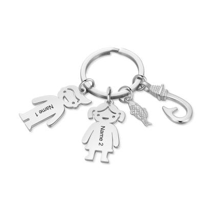 Personalised Kids Charm Keychain Engraved 2 Names Keychain Gifts For Dad-Jessemade AU