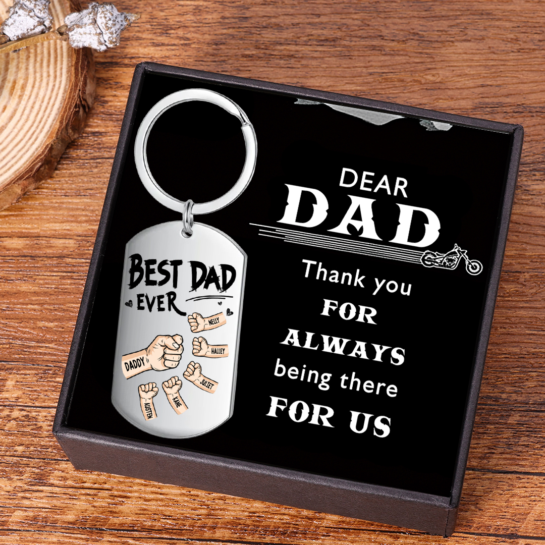 Personalised 6 Names Keychain Custom Fist Bump Keychain Father's Day Gift Best Dad Ever-Jessemade AU