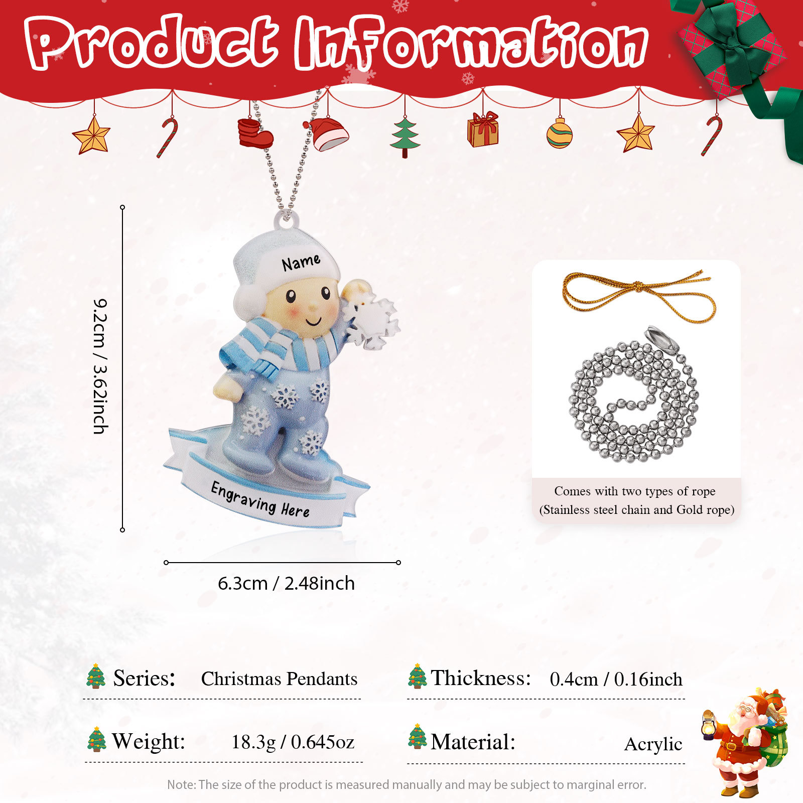 My First Christmas Personalised Acrylic Christmas Ornament Customised Name & Text Hanging Ornaments Christmas Gift for Boys Girls Babies-Jessemade AU