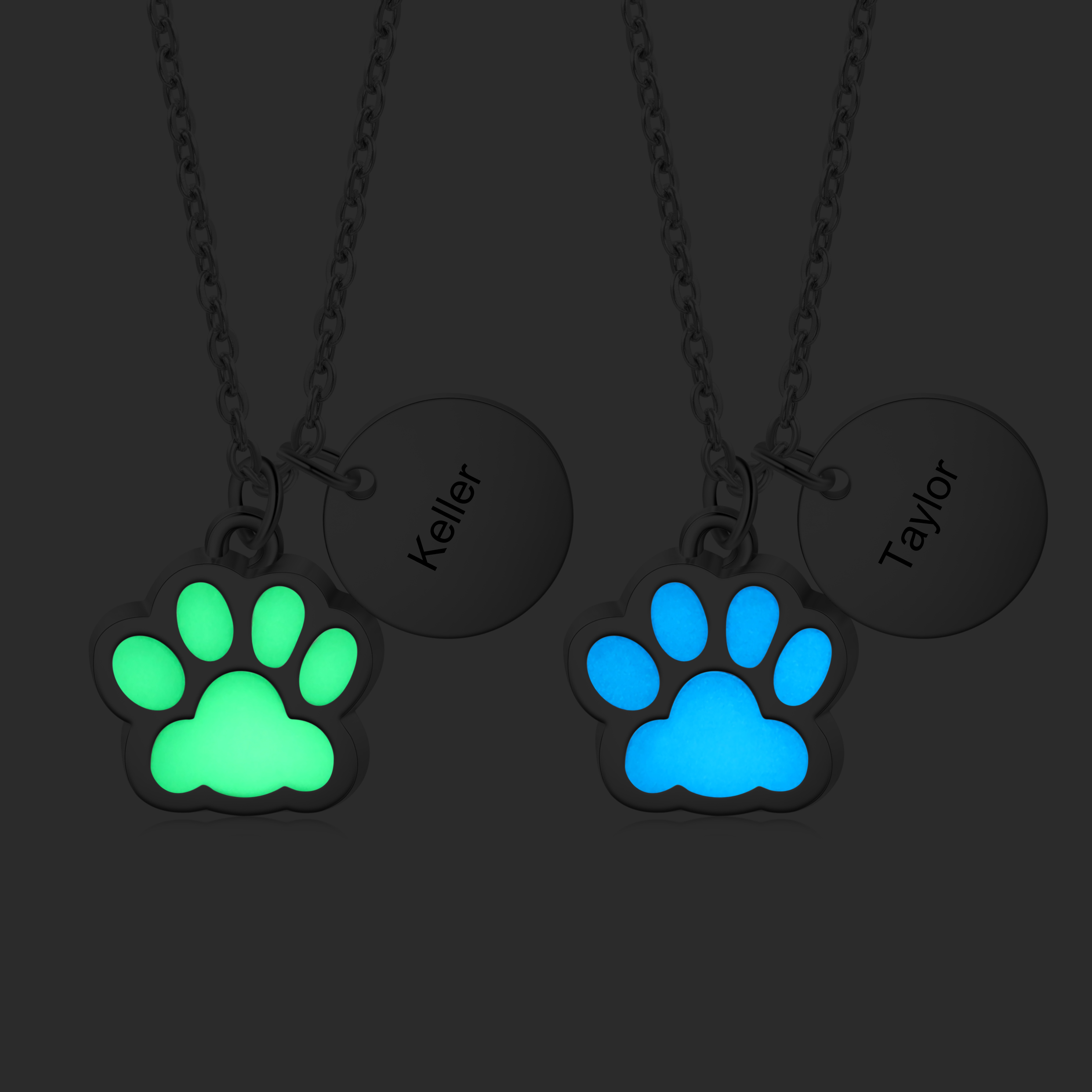 Personalised Dog Paw Pendant Necklace Customised Name Fluorescent Necklace Creative Gift for Her/Him-Jessemade AU