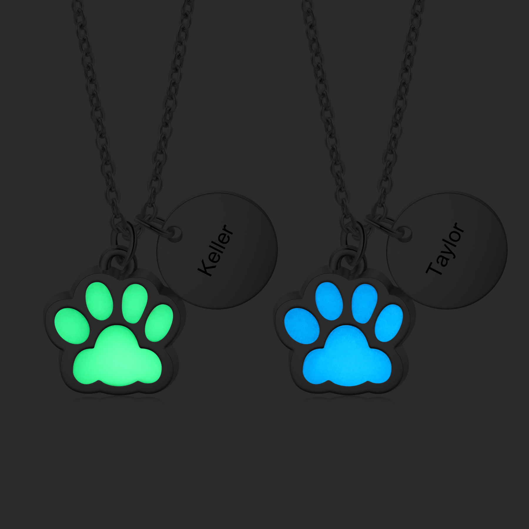Personalised Dog Paw Pendant Necklace Customised Name Fluorescent Necklace Creative Gift for Her/Him-Jessemade AU