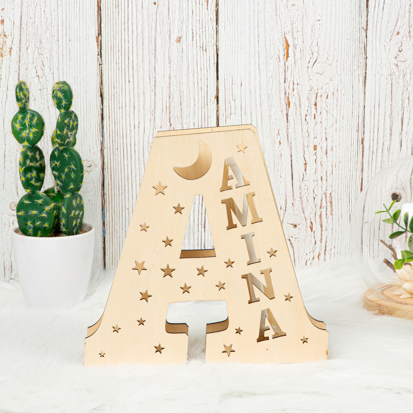 Personalised Big Letter Wooden LED Night Light Engraved 1 Name Lamp-Jessemade AU