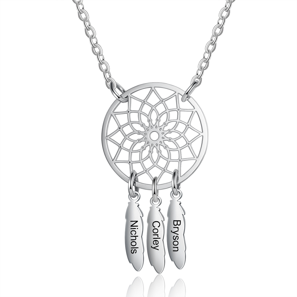 Personalised Retro Dream Catcher Necklace Engraved 3 Names Gift For Women-Jessemade AU