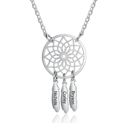 Personalised Retro Dream Catcher Necklace Engraved 3 Names Gift For Women-Jessemade AU